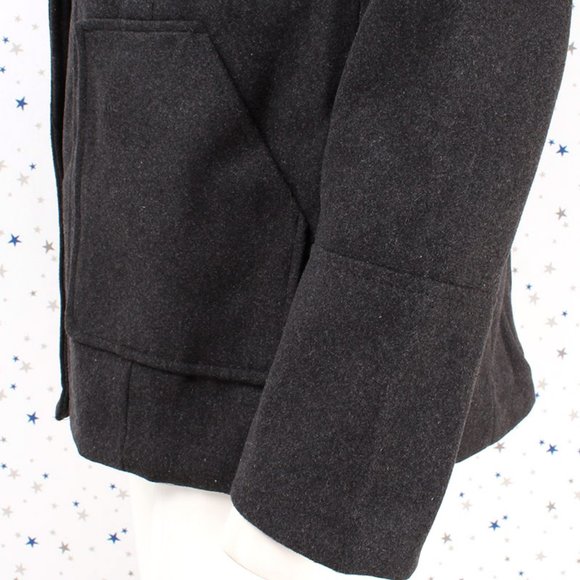 Charcoal Faux Fur Hooded Wool Blend Coat Jacket - Picture 5 of 9